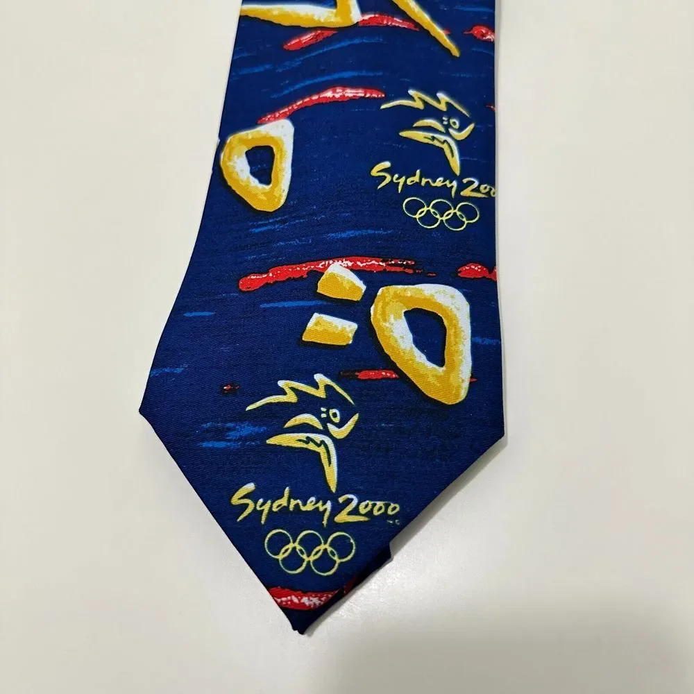 Sydney 2000 Olympics Necktie Mens Blue Yellow Torch Rings‎ Millennium Collection